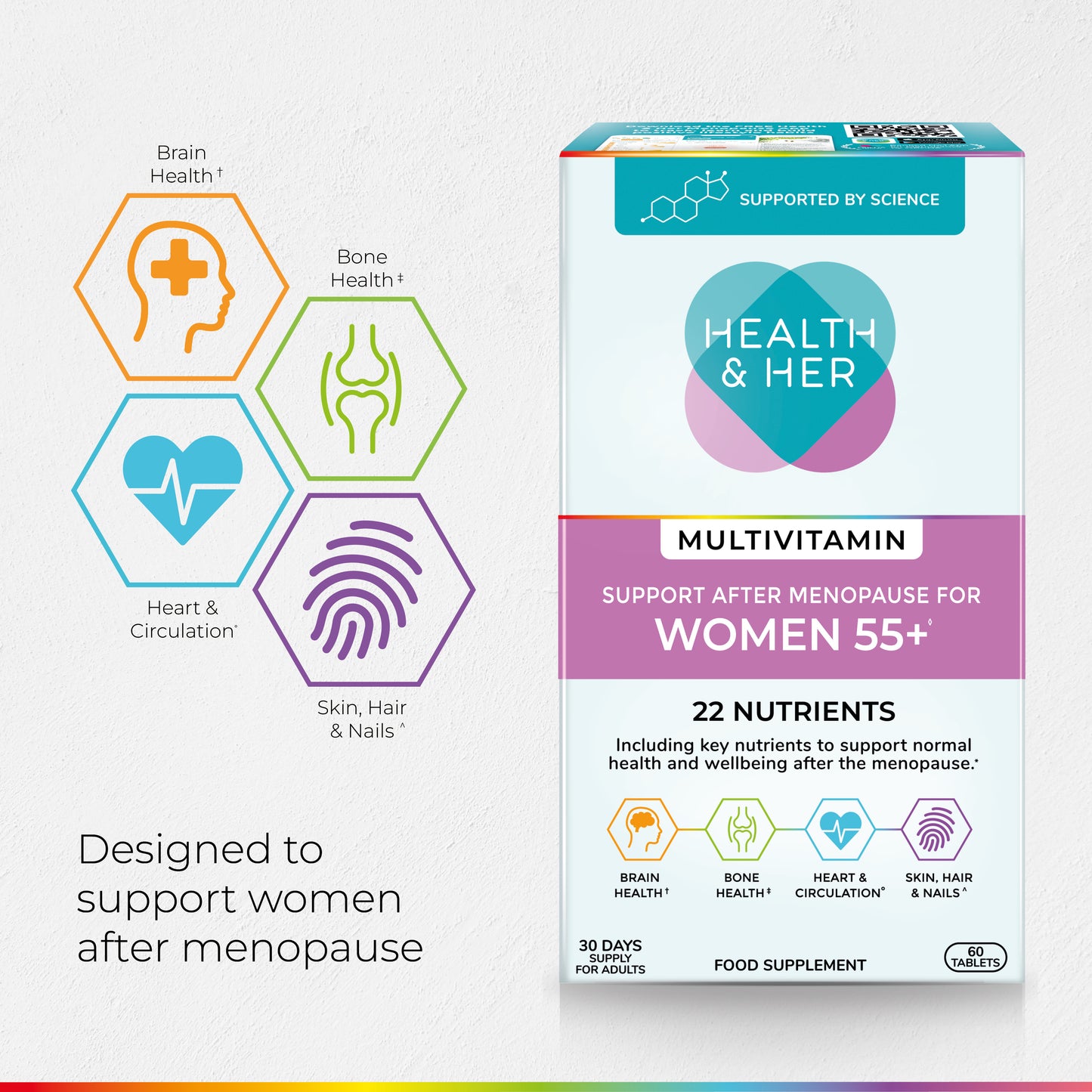 Health & Her Multivitamin Support After Menopause for Women 55+ - 60 Tablets - 30 day supply